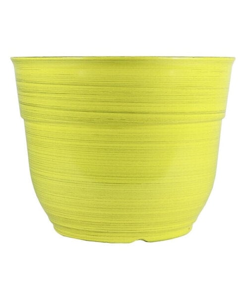 Glazed Brushed Happy Large Plastic Planter Bright Yellow 15 Inches