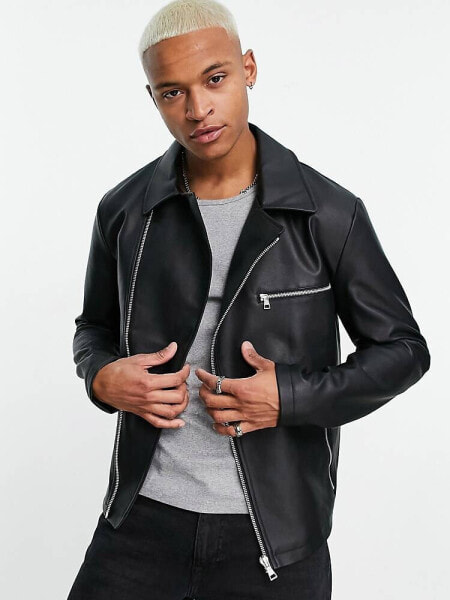 ASOS DESIGN faux leather biker jacket in black