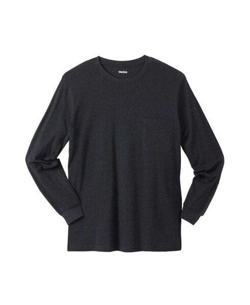 Big & Tall Shrink-Less Lightweight Long-Sleeve Crewneck Pocket T-Shirt