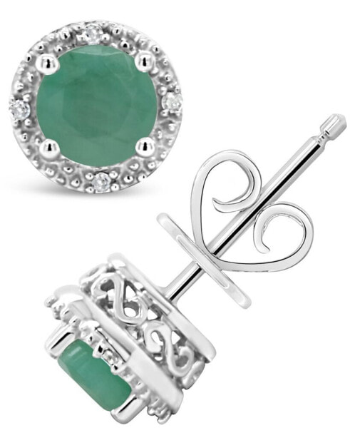 Emerald (1 ct. t.w.) and Diamond Accent Stud Earrings in Sterling Silver