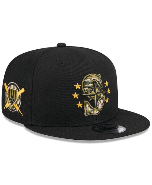 Men's Black Seattle Mariners 2024 Armed Forces Day 9FIFTY Snapback Hat