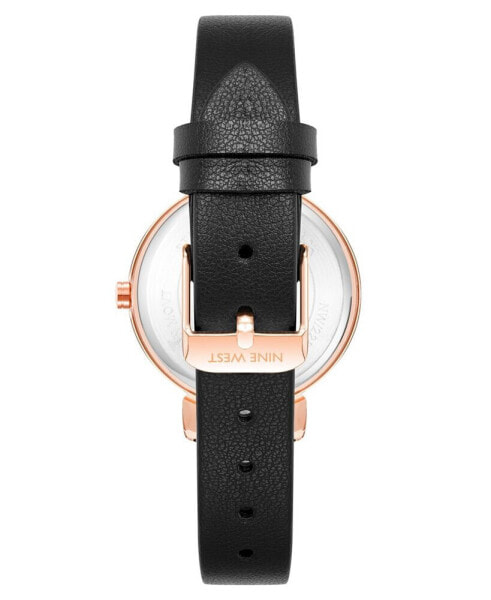 Women's Quartz Black Faux Leather Band Watch, 36mm