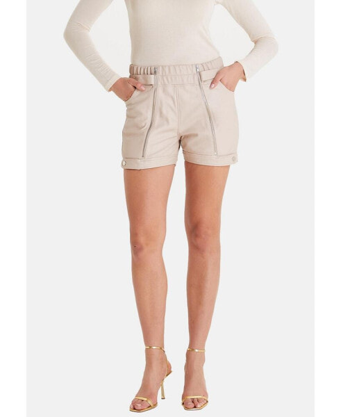 Women's Leather Fashion Short, Beige