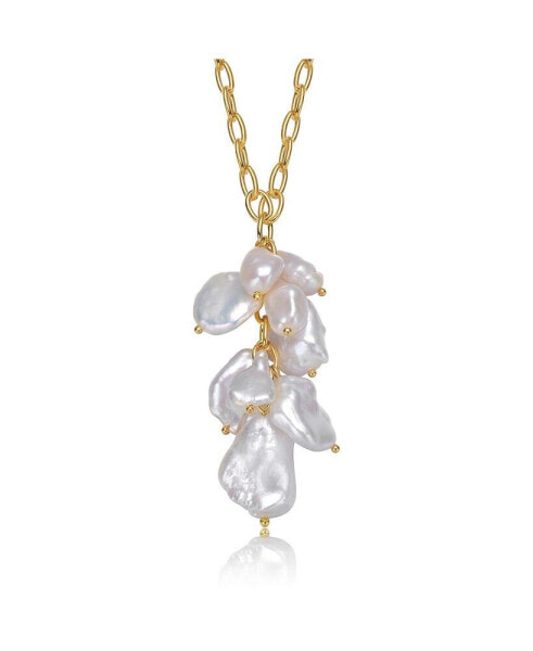 Elegant Sterling Silver 14K Gold Plated 23MM Genuine Freshwater Baroque Pearl Pendant Necklace