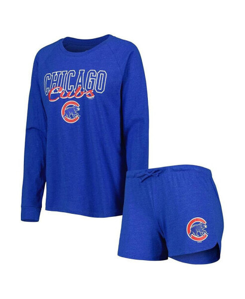 Women's Heather Royal Chicago Cubs Meter Knit Raglan Long Sleeve T-shirt and Shorts Sleep Set