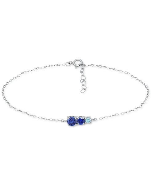 Blue Cubic Zirconia Graduating Three Stone Chain Ankle Bracelet in Sterling Silver, Created for Macy's