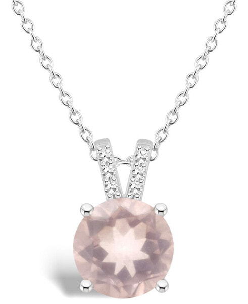 Macy's women's Rose Quartz (1-3/4 ct.t.w.) and Diamond Accent Pendant Necklace in Sterling Silver