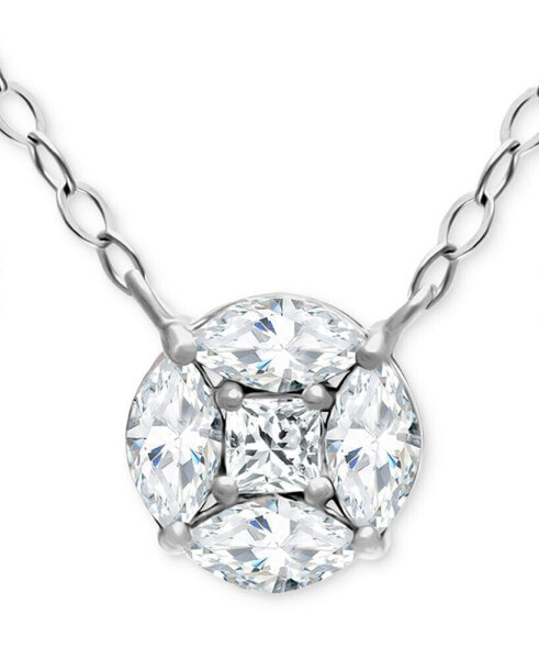 Giani Bernini cubic Zirconia Princess & Marquise Cluster Pendant Necklace, 16" + 2" extender, Created for Macy's