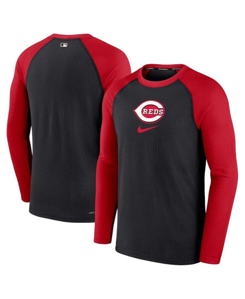 Men's Black Cincinnati Reds Authentic Collection Game Raglan Performance Long Sleeve T-shirt