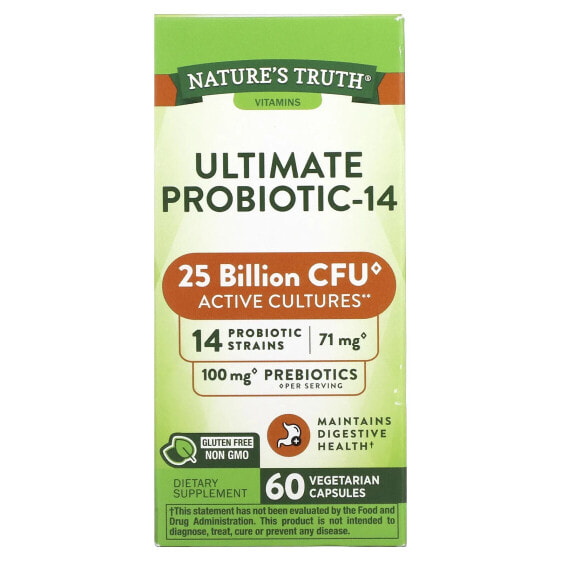 Пробиотики Nature's Truth Ultimate Probiotic-14, 25 миллиардов, 60 вегетарианских капсул