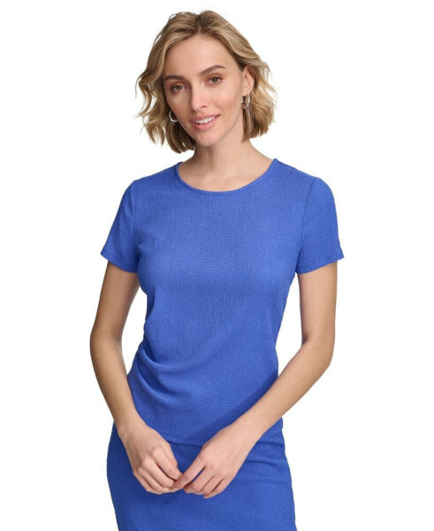 Women's Textured Ruched-Side Short-Sleeve Top