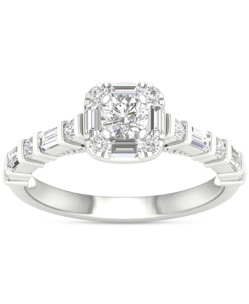 Diamond Round & Baguette Engagement Ring (7/8 ct. t.w.) in 14k White Gold