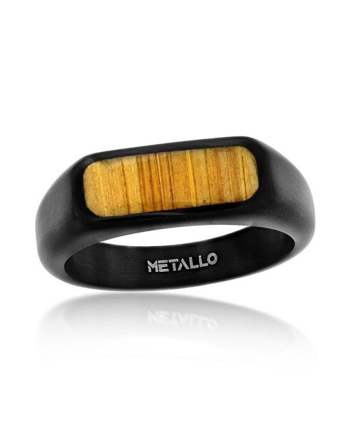 Stainless Steel Black Plated, Rectangle Wood Inlay Ring