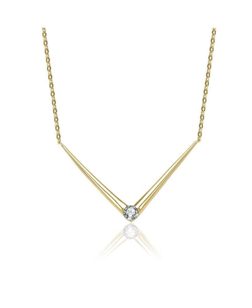14k Yellow Gold Plated with Emerald Cubic Zirconia Solitaire Chevron Layering Necklace in Sterling Silver