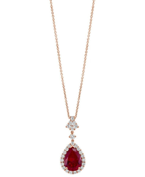 EFFY® Lab Grown Ruby (7-1/8 ct. t.w) & Lab Grown Diamond (1 ct. t.w.) Pear Halo 18" Pendant Necklace in 14k Rose Gold