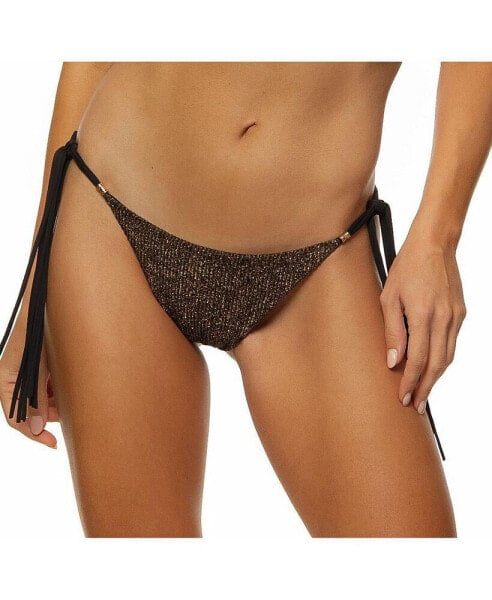 Women's Crinkle Lurex Reversible Scrunch Tie Side Bikini Bottom