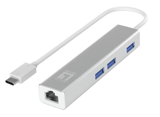 LevelOne Adapter USB-C -> RJ45 10/100/1000.3xUSB3.0 0.15m si - Adapter - Digital