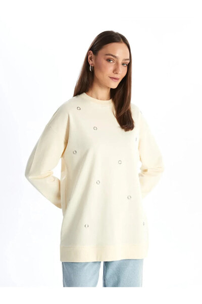 LCW Modest Bisiklet Yaka Desenli Kadın Sweatshirt Tunik