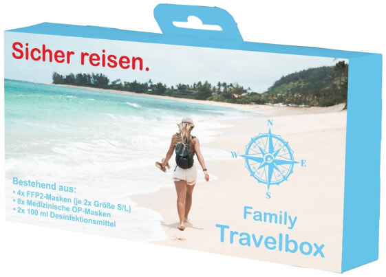 Family-Travelbox Set bestehend aus: FFP2-, OP-Masken und Händedesinfektion