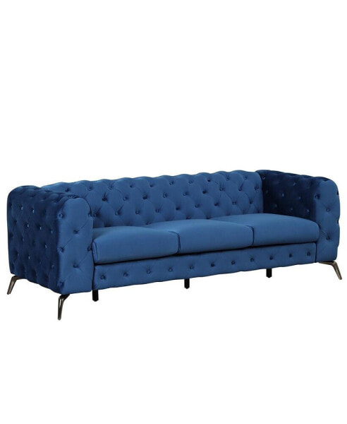 85.5" Velvet Upholstered Sofa With Sturdy Metal Legs, Modern Sofa Couch With Button Tufted