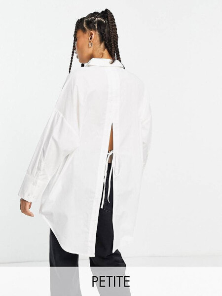 Vero Moda Petite Aware open tie back longline shirt in white