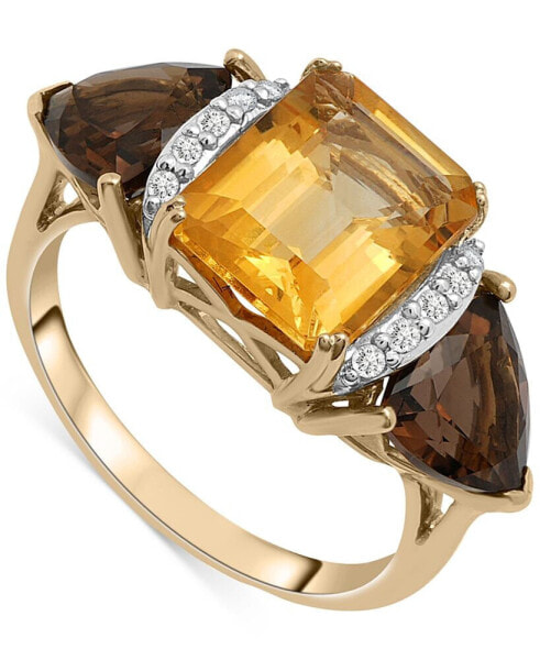 Citrine (3-7/8 ct. t.w.), Smoky Quartz (2-1/3 ct. t.w.) & Diamond (1/10 ct. t.w.) Statement Ring in 14k Gold