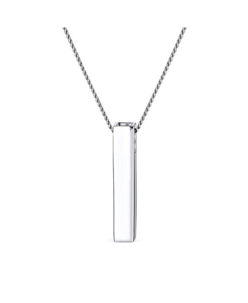 Message Initials Simple Geometric Minimalist Engravable 4 Sided Solid Cube Vertical Bar Pendant Necklace For Women For Teen .925 Sterling Silver