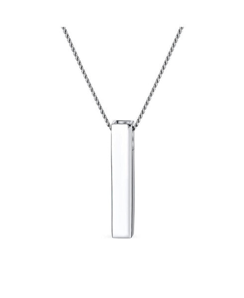 Bling Jewelry message Initials Simple Geometric Minimalist Engravable 4 Sided Solid Cube Vertical Bar Pendant Necklace For Women For Teen .925 Sterling Silver