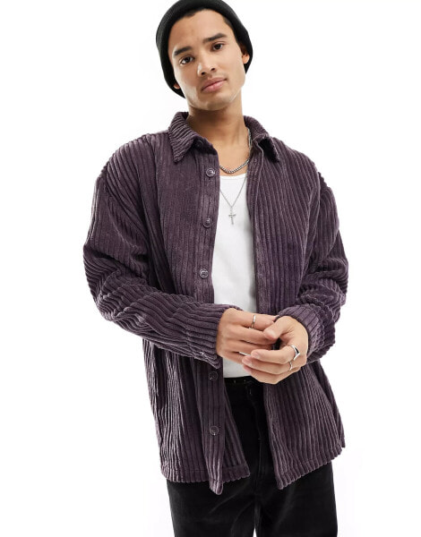 Reclaimed Vintage long sleeve cord shirt in plum