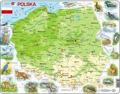 Larsen Układanka Mapa Polska fizyczna zwierzęta Maxi