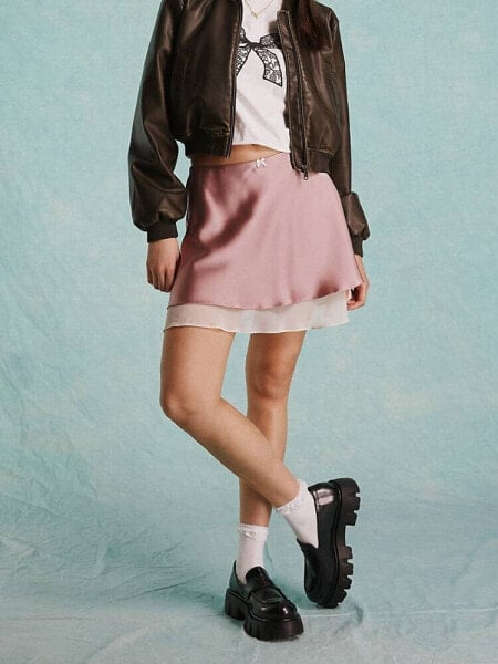 Miss Selfridge satin double layer mini skirt