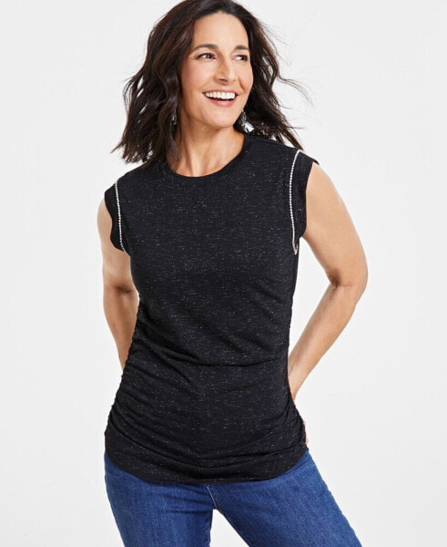 Women's Ruched-Side Embellished Tee, Created for Macy's