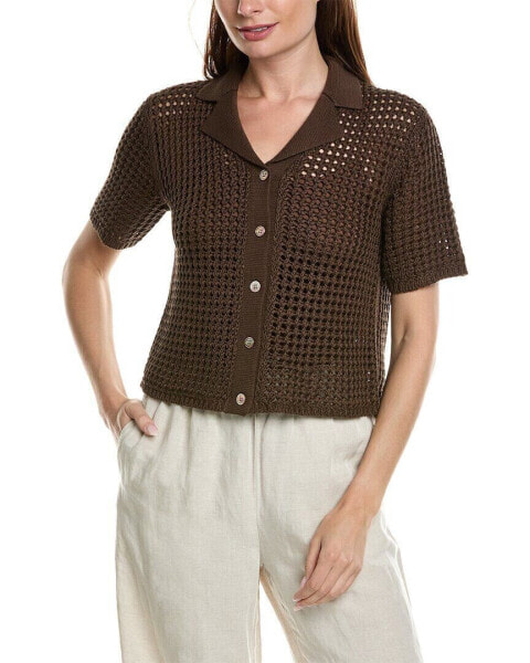 Theory Shrunken Camp Shirt Women's Brown P