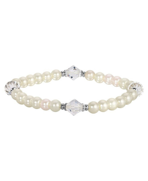 Silver-Tone Imitation Pearl and Lantern Bead Stretch Bracelet