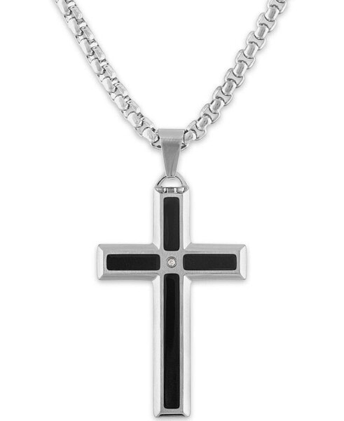 Men's Diamond Accent Black Enamel Cross 24" Pendant in Stainless Steel