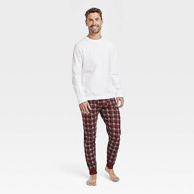 Men's 2pc Plaid Joggers and Long Sleeve Crewneck T-Shirt Pajama Set -
