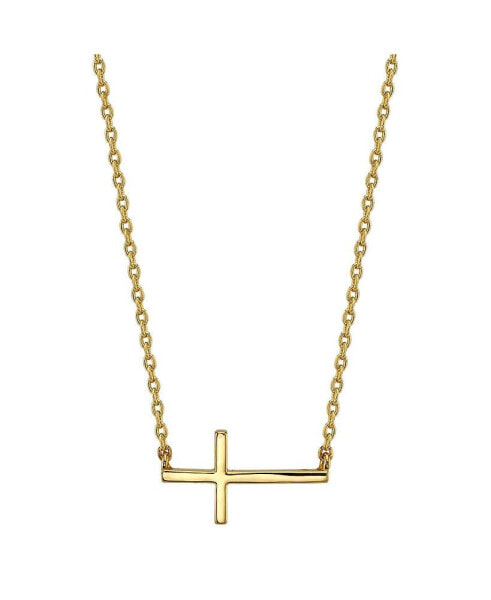 Unwritten thin East West Cross Station Plated Silver Necklace