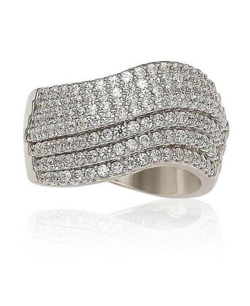 Suzy Levian Sterling Silver Cubic Zirconia Pave Tiered Curved Ring