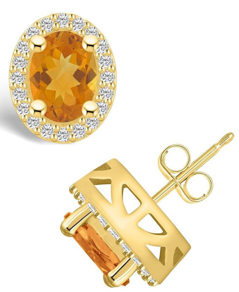 Citrine (2-3/8 ct. t.w.) and Diamond (3/8 ct. t.w.) Halo Stud Earrings in 14K Yellow Gold