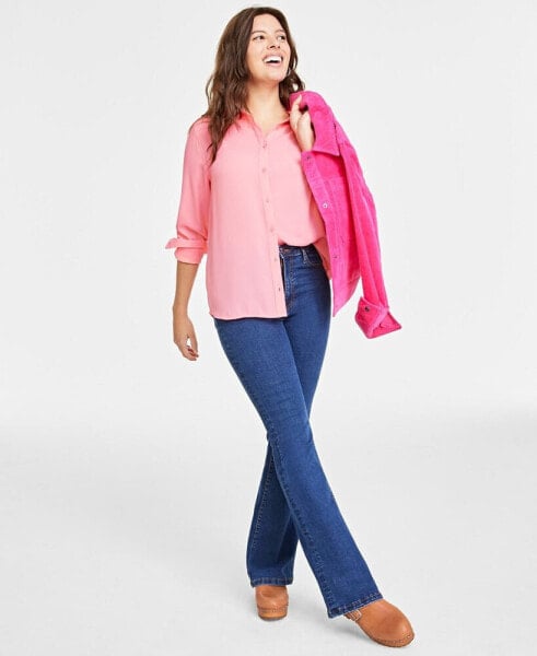 Women's Button-Front Crepe Shirt, Created for Macy's