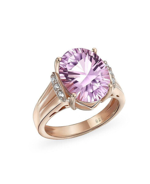 4.47CT Zircon Accented Oval Statement Pink Amethyst Ring For Women Rose Gold Plated .925 Sterling Silver February Birthstone