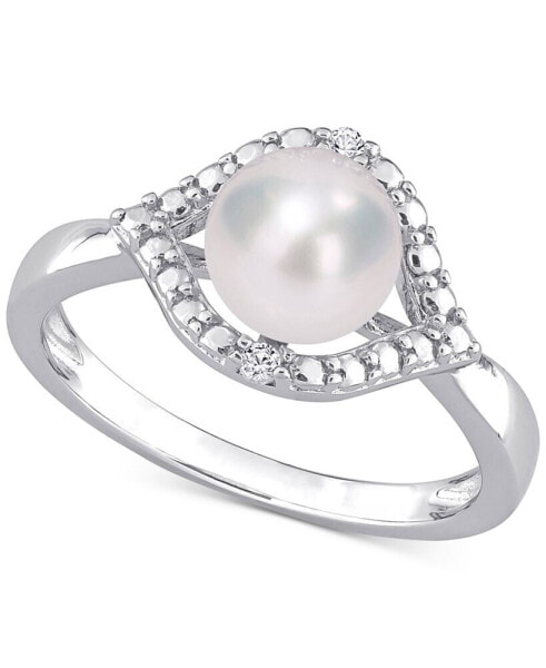 Cultured Freshwater Pearl (7mm) & Lab-Created White Sapphire Accent Ring in Sterling Silver