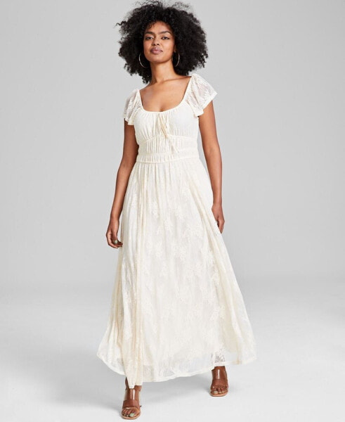 Women's Scoop-Neck Ruffle-Sleeve Maxi Lace Dress, Created for Macy's