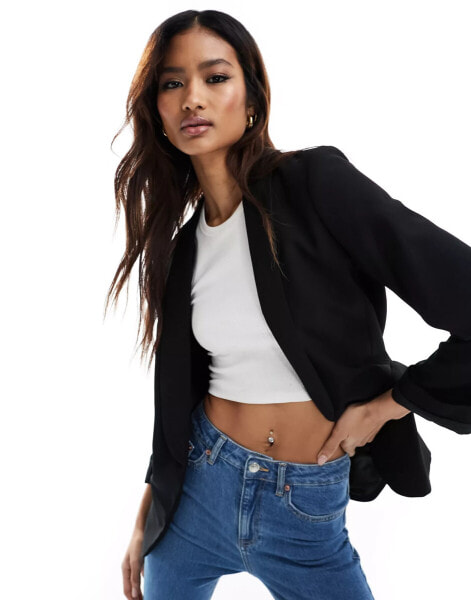 River Island turn up sleeve blazer in black