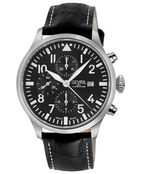 Men's Vaughn Swiss Automatic Black Italian Leather Strap Watch 44mm