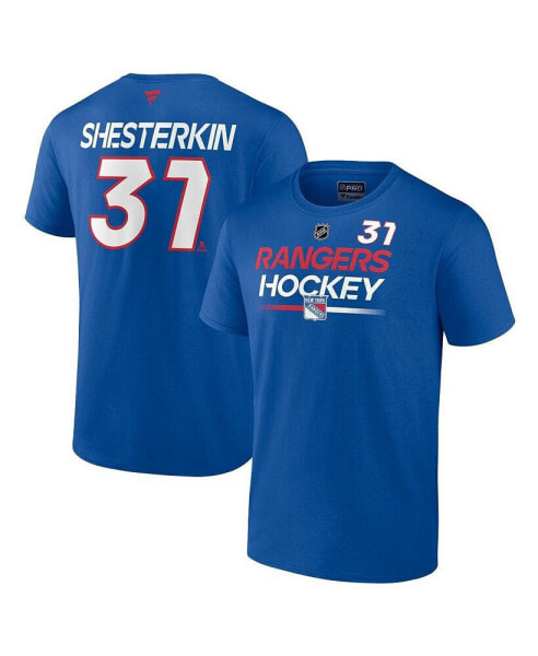 Men's Igor Shesterkin Blue New York Rangers Authentic Pro Prime Name and Number T-shirt