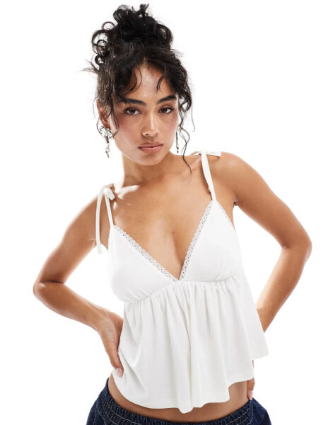 ASOS DESIGN cami babydoll top with tie straps in ivory