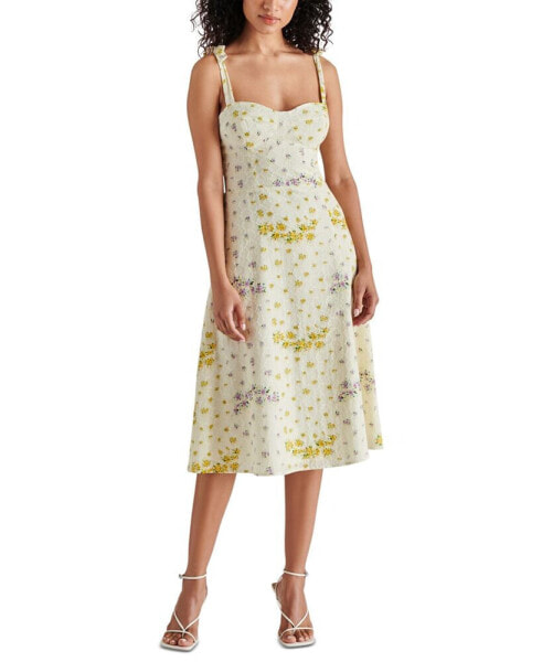 Women's Carlynn Floral-Print Pointelle Bow-Sleeve Smocked-Back Dress