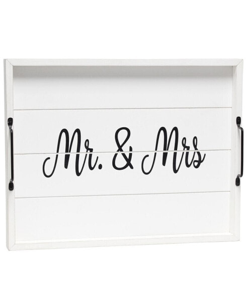 Decorative Wood Serving Tray with Handles - Mr and Mrs