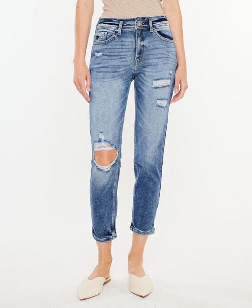 Women's High Rise Distressed Mom Jeans